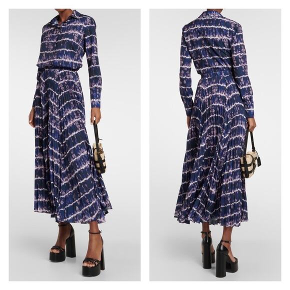 Altuzarra Sif Printed Crepe Pleated Maxi Skirt In Berry Blue Size 14 - Picture 3 of 12
